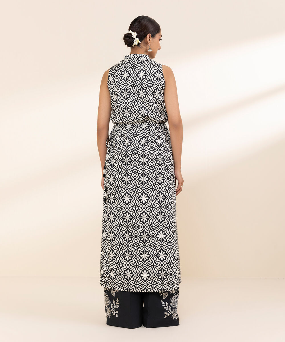 Women's Unstitched Lawn Embroidered Black 2 Piece Suit