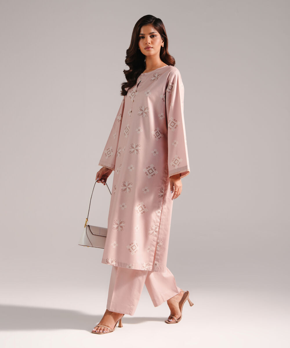 Women's RTW Cotton Viscose Printed Pink 2 Piece Suit