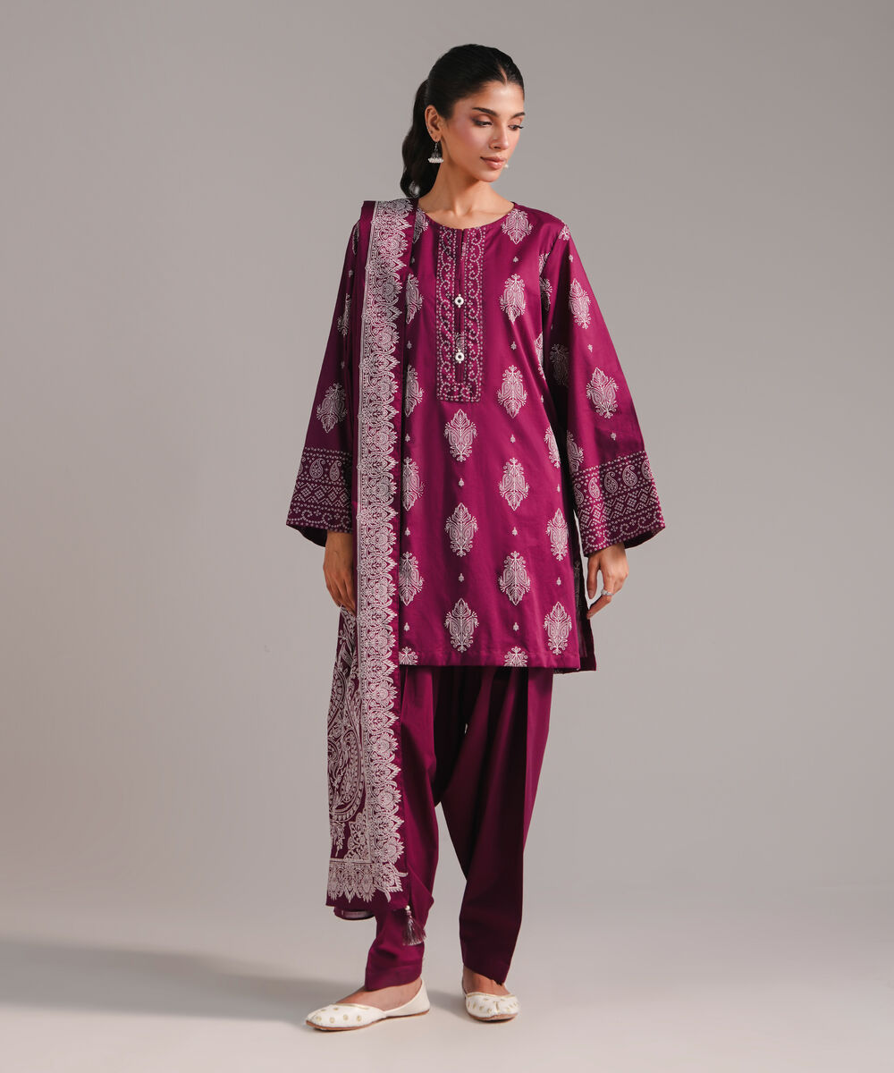 Lawn Printed Purple Dupatta