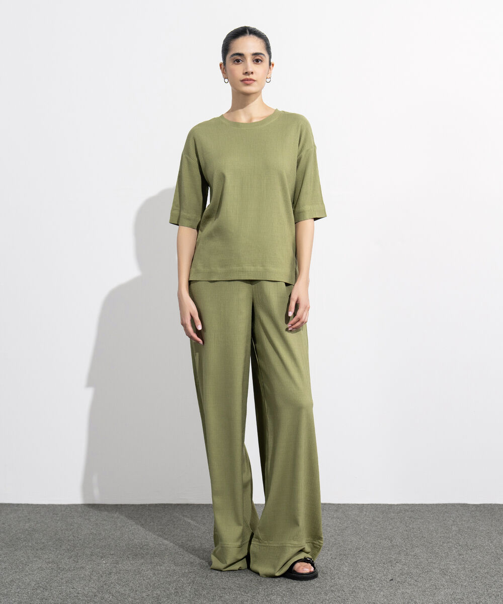 Women's Western Wear Green Seesucker Short Sleeve Top