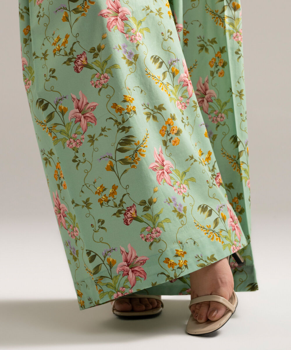 Women's RTW Cambric Printed Mint Green Balloon Pants