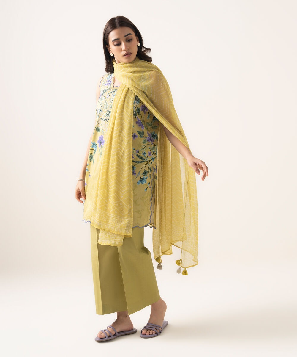 Women's Unstitched Lawn Printed Yellow 3 Piece Suit