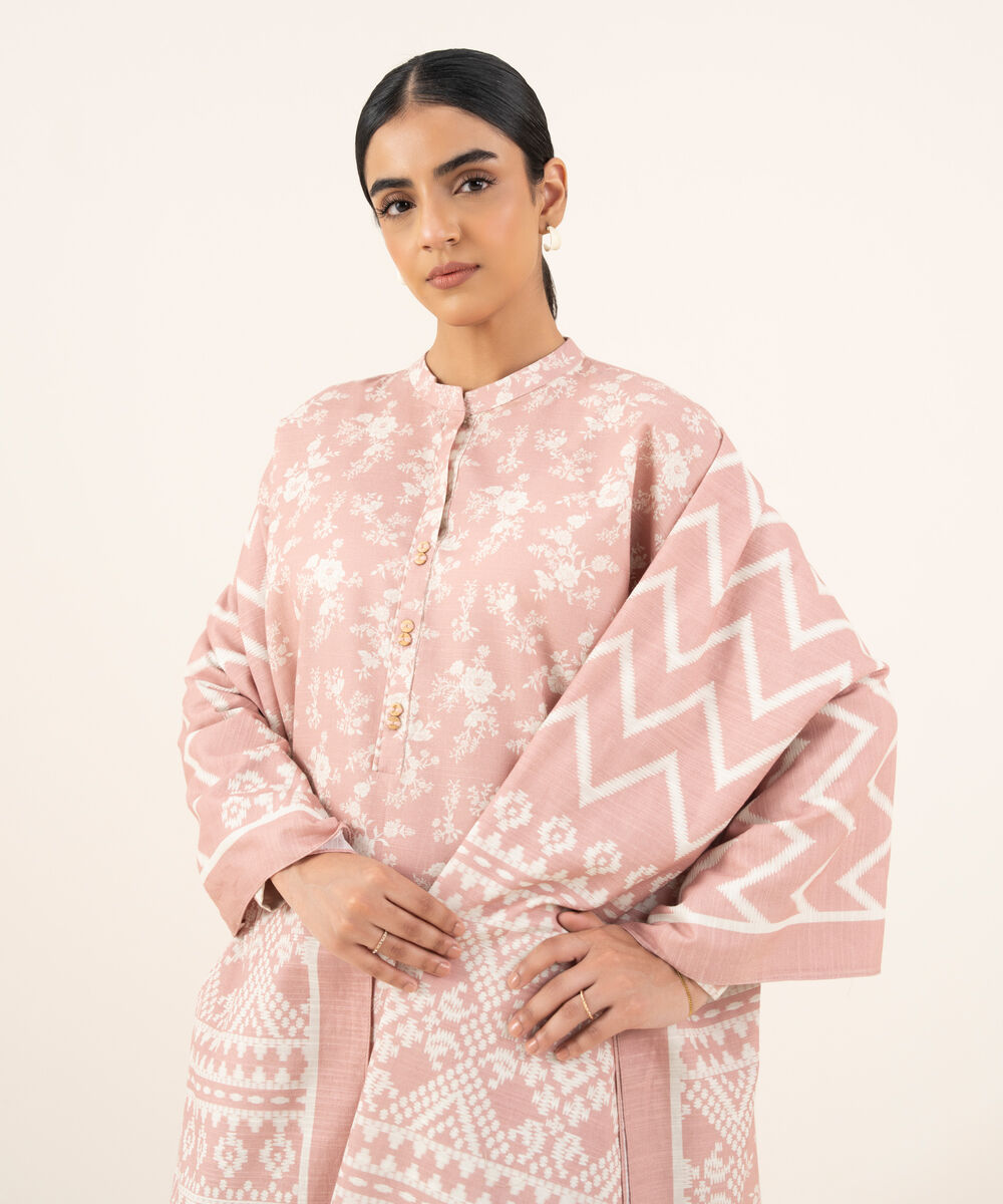 Women's Unstitched Lawn Printed Pink 3 Piece Suit