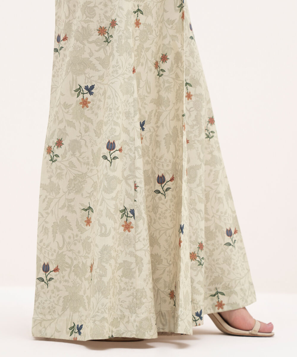 Women's RTW Cotton Viscose Beige Printed Flared Pants