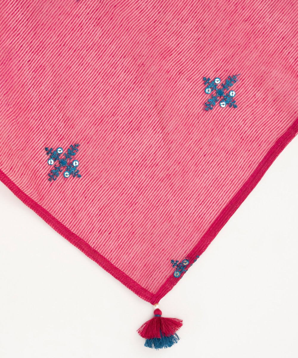 Blended Textured Karandi Pink Embroidered Dupatta