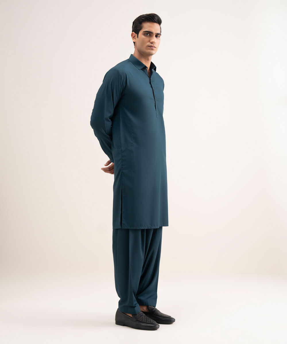 Men'S Stitched Teal Premium Wash And  Wear Suit