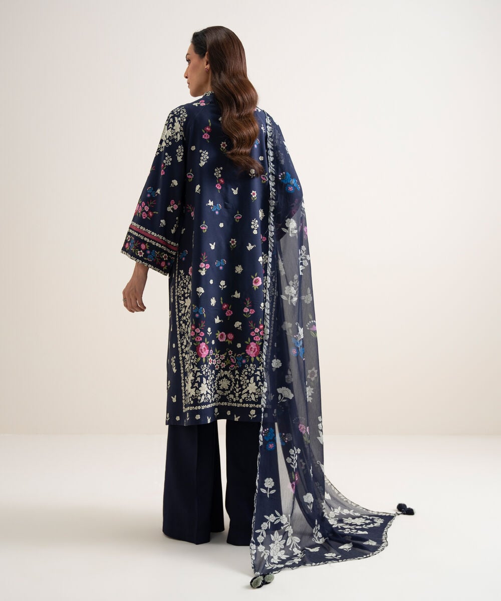 Women's Unstitched Arabic Lawn Printed Blue