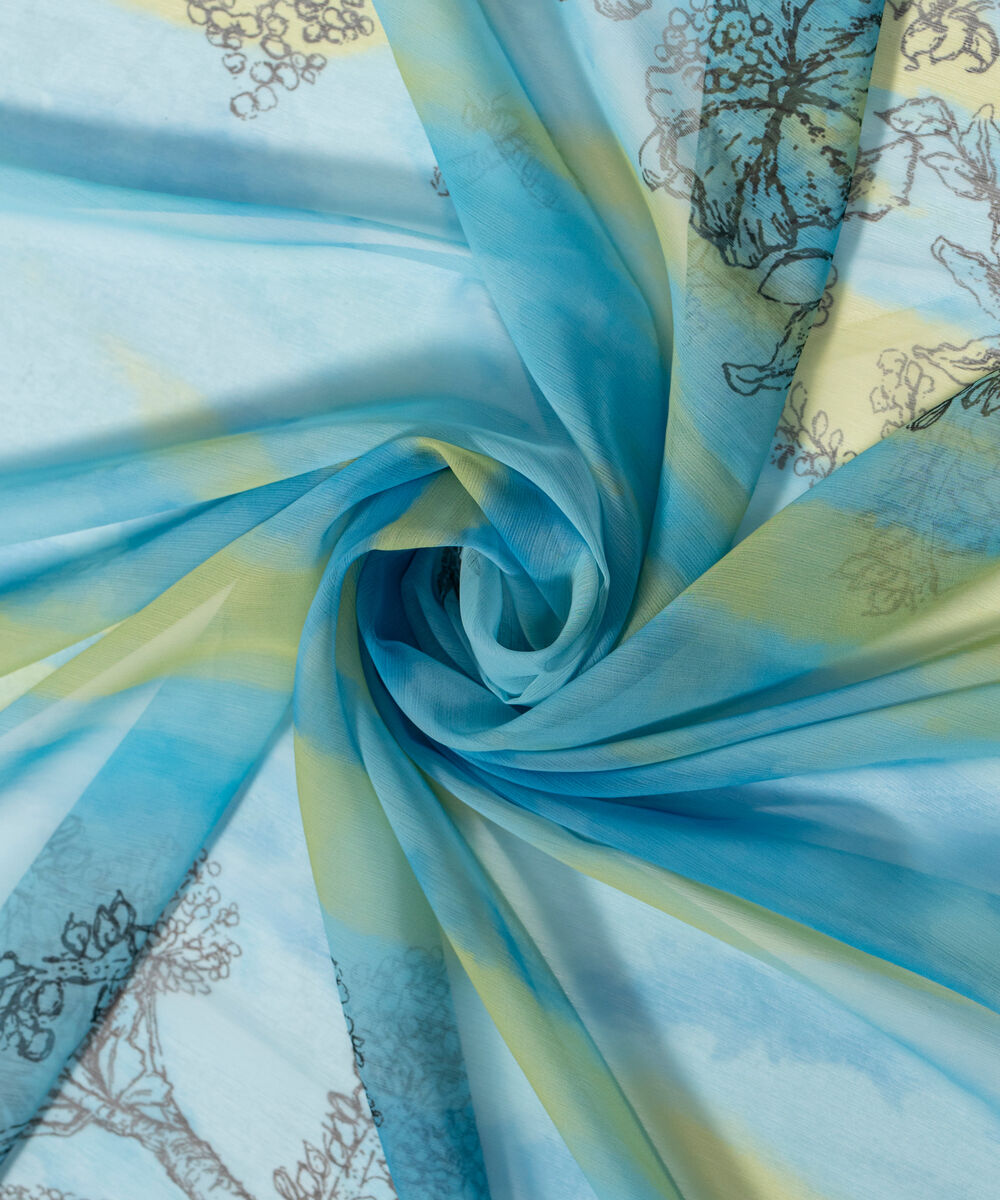 Women's RTW Blended chiffon Printed Blue Dupatta