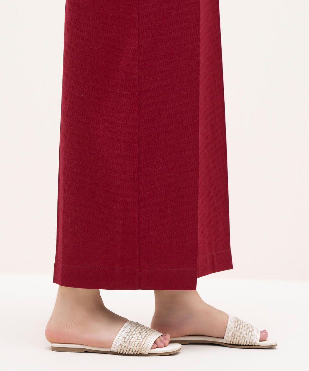 Women's RTW Textured Cotton Maroon Solid Culottes