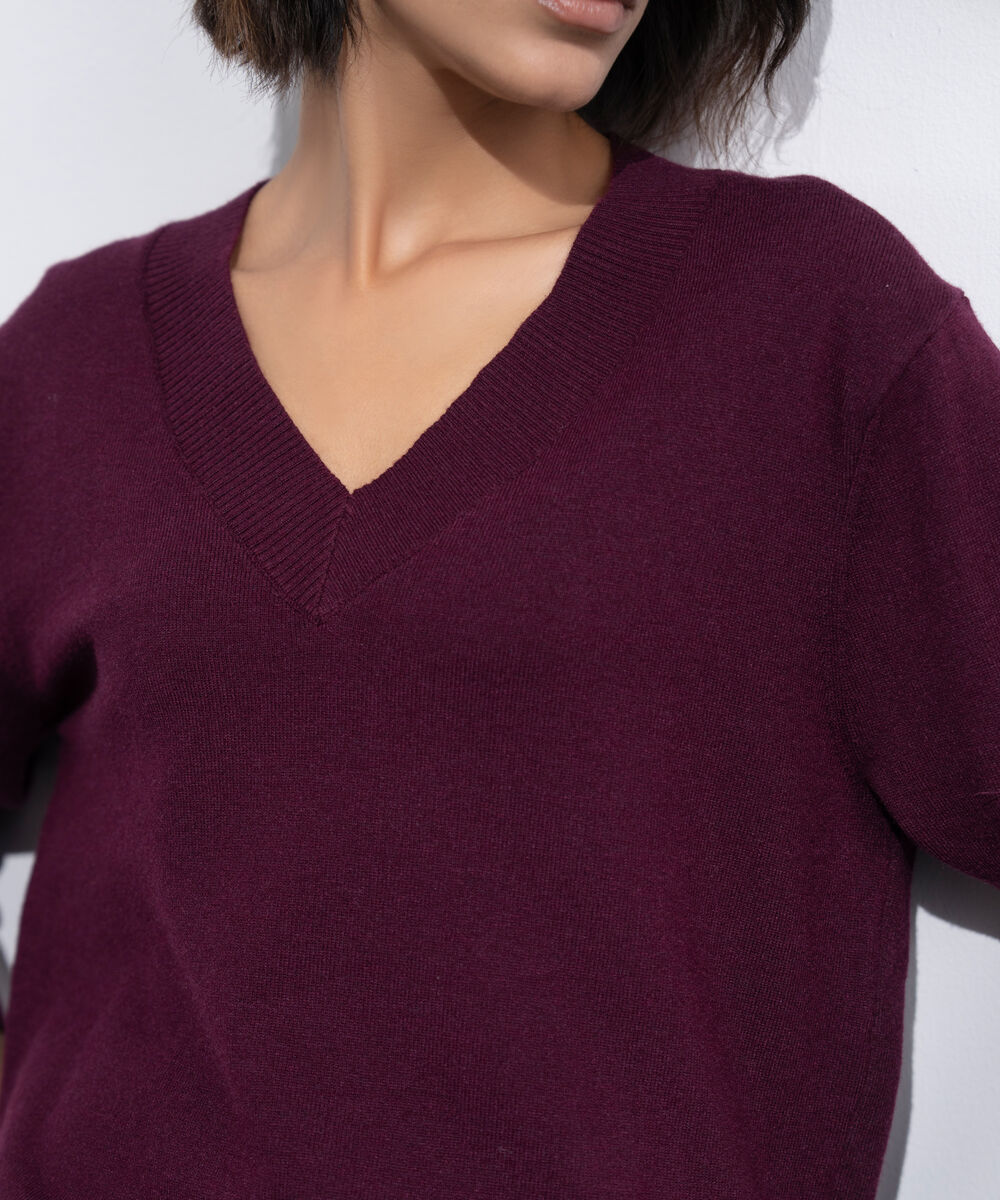 Women's Western Wear Merlot V-Neck Knit Sweater