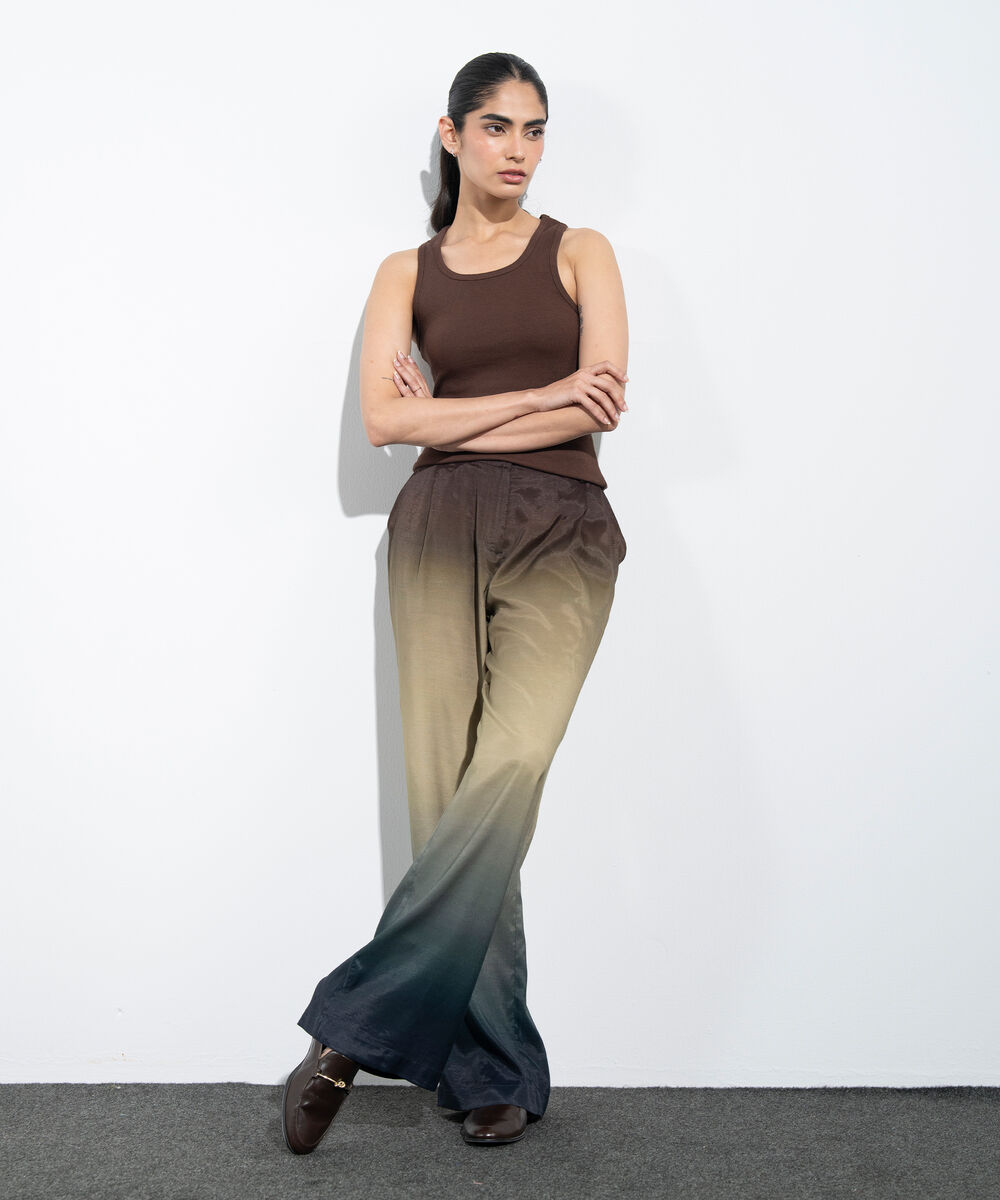 Women's Western Multi Ombre Print Wide Leg Trousers