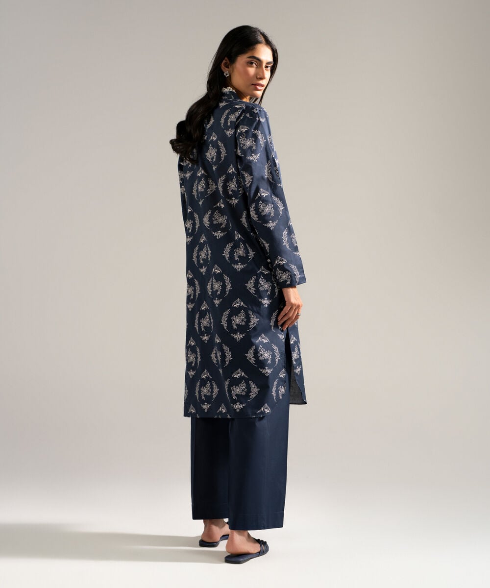 Women's RTW Lawn Printed Blue Straight Shirt