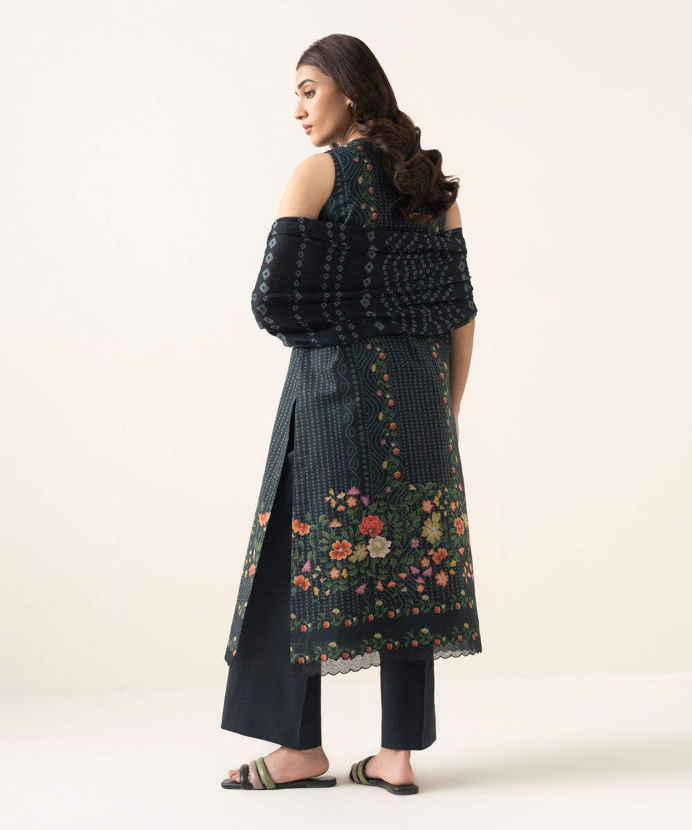 Women's Unstitched Lawn Printed Black 3 Piece Suit