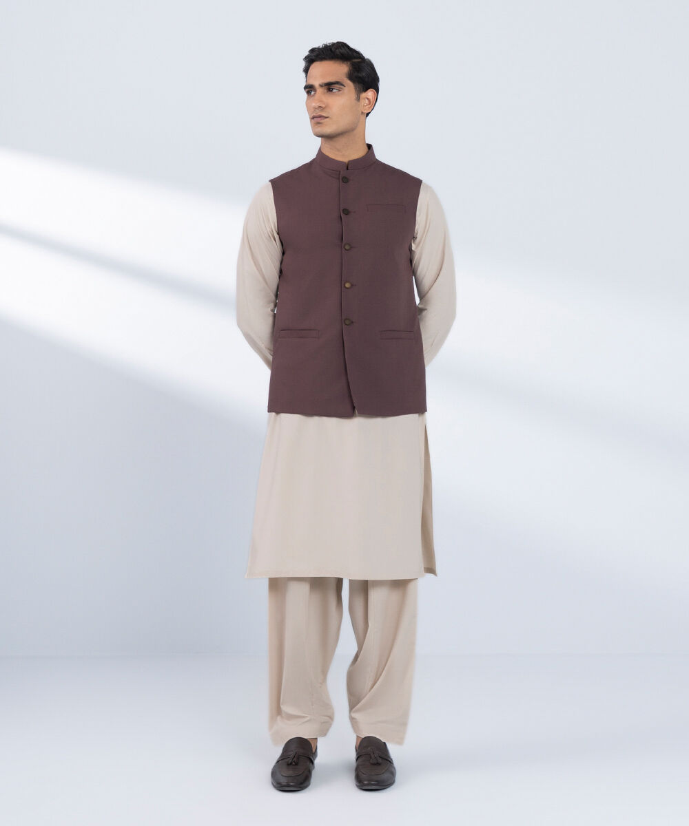 Men's Stitched Plain Brown Waistcoat