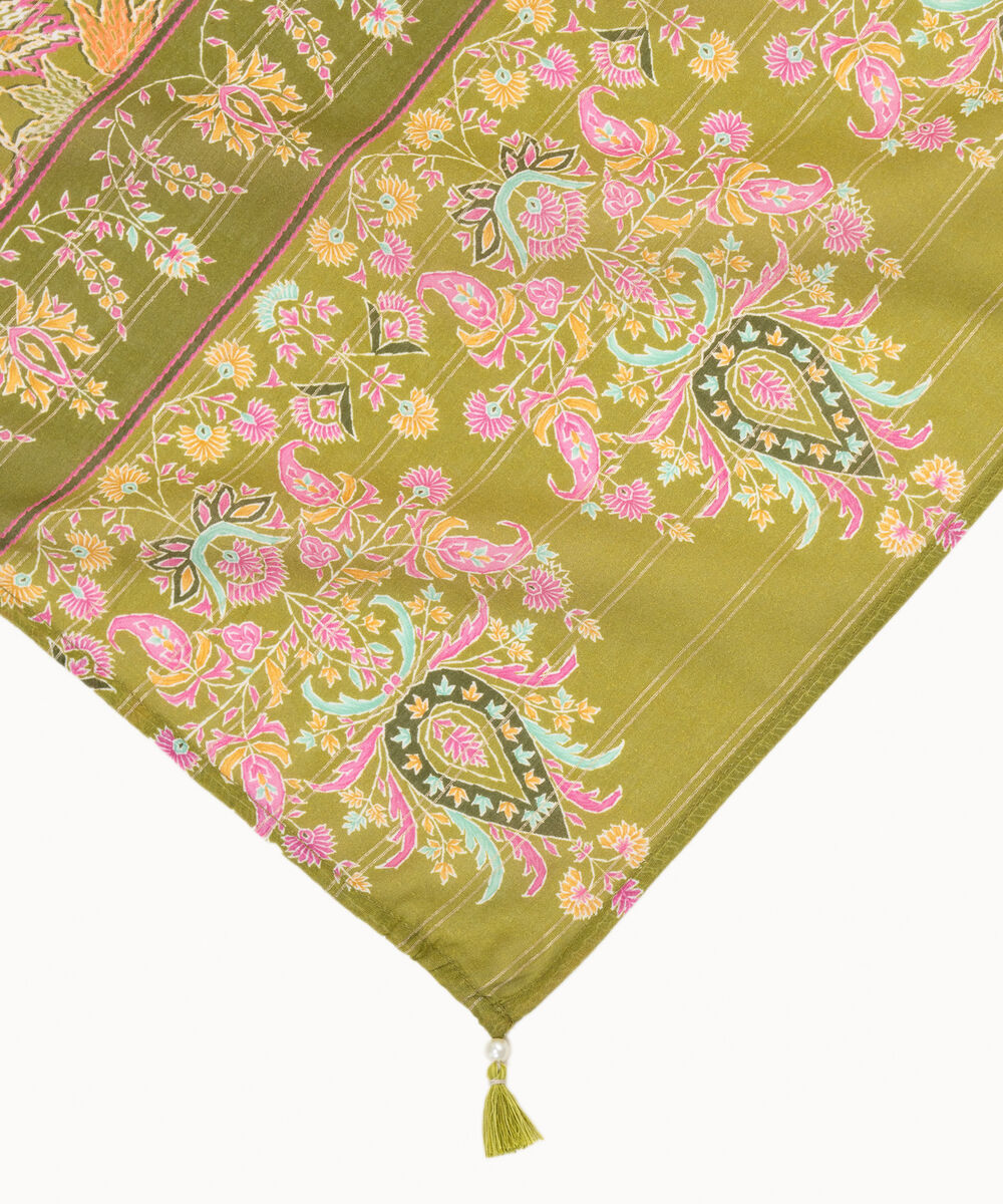 Zari Lawn Printed Green Dupatta