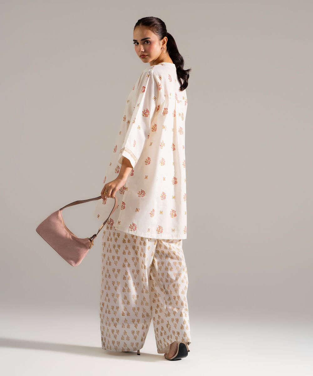 Women's RTW Lawn Printed Off White Straight Shirt