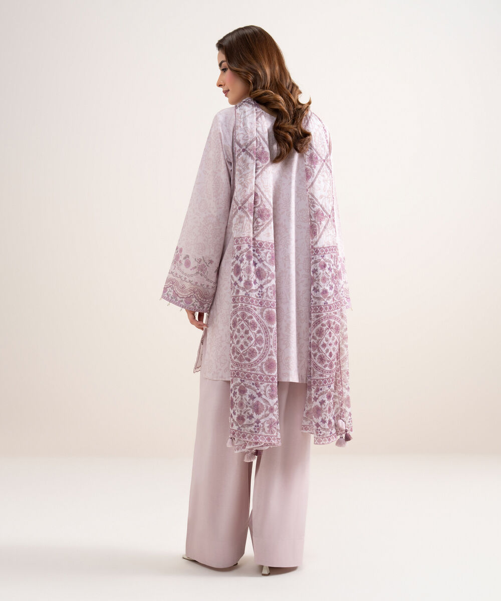 Women's Unstitched Lawn Embroidered Pink 3 Piece Suit