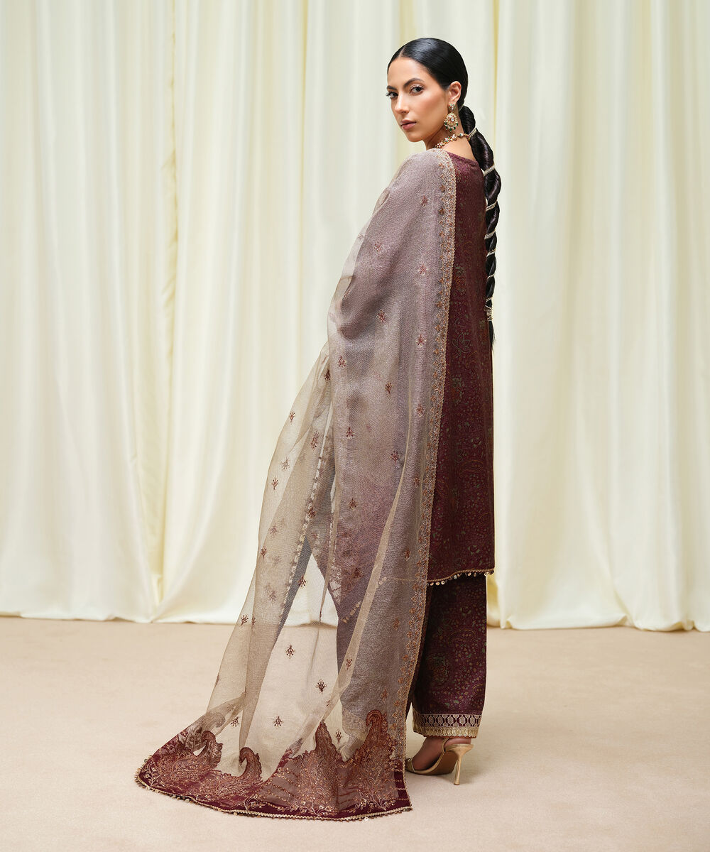 Women's Unstitched Viscose Raw Silk Printed Three Piece Suit