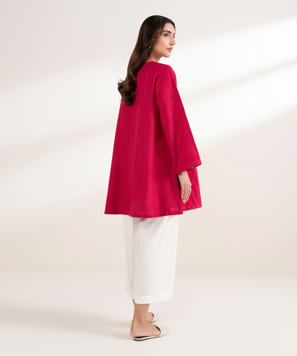 Women's RTW Khaddar Solid Straight Pink Shirt