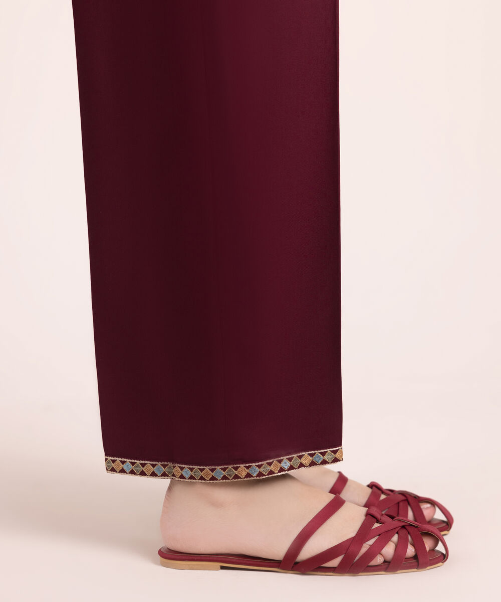 Women's RTW Bedford Embroidered Maroon Straight Pants