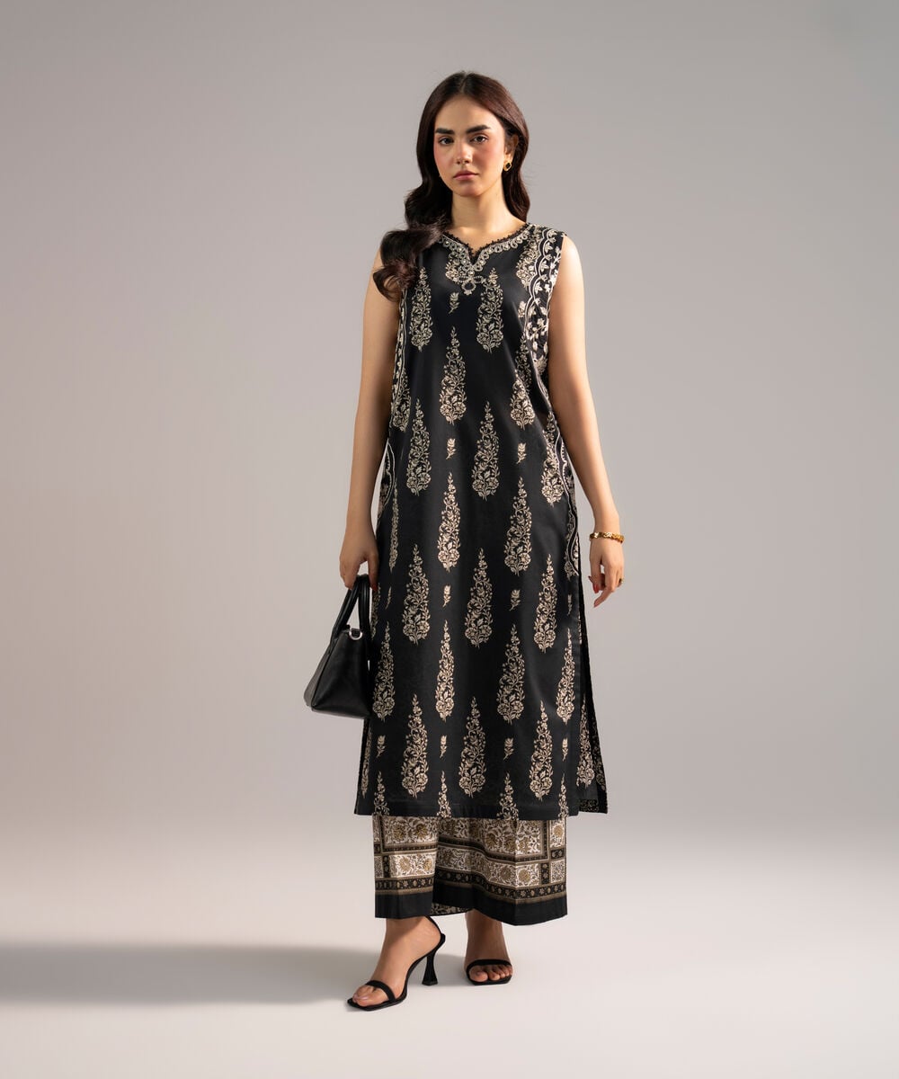 Women's RTW Lawn Embroidered Black Straight Shirt
