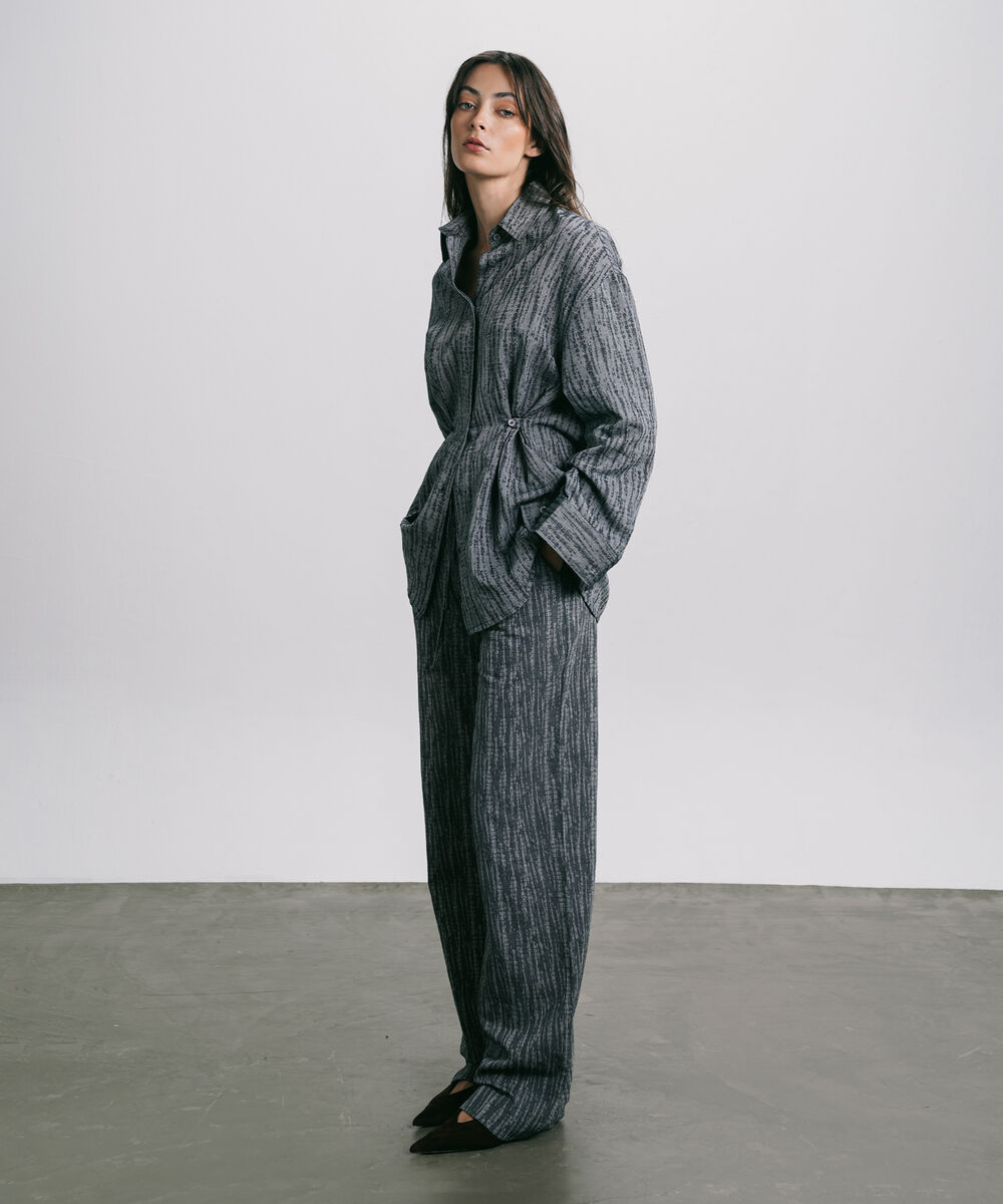 Women's Western Wear Blue Textured Denim Jacquard Shirt