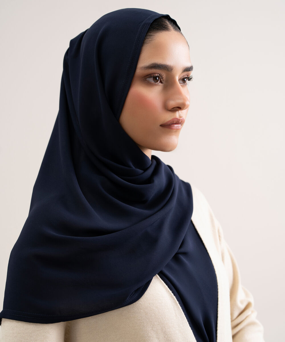 Women's Polyester Navy Blue Hijab