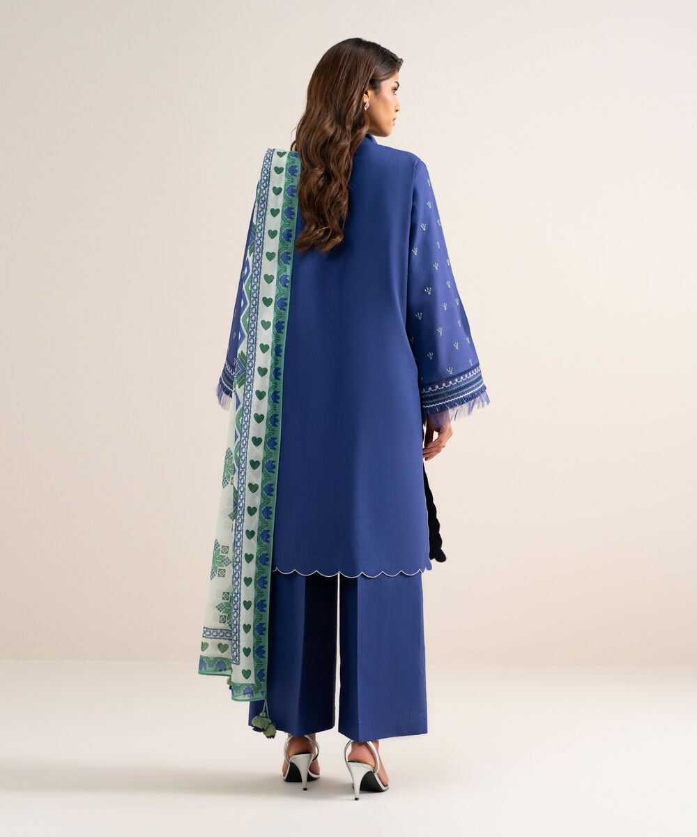 Women's Unstitched Lawn Embroidered Blue  3 Piece Suit