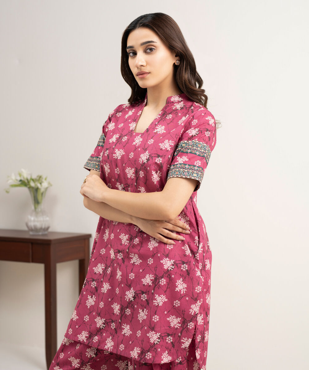 Women's Unstitched Lawn Printed Pink 2 Piece Suit