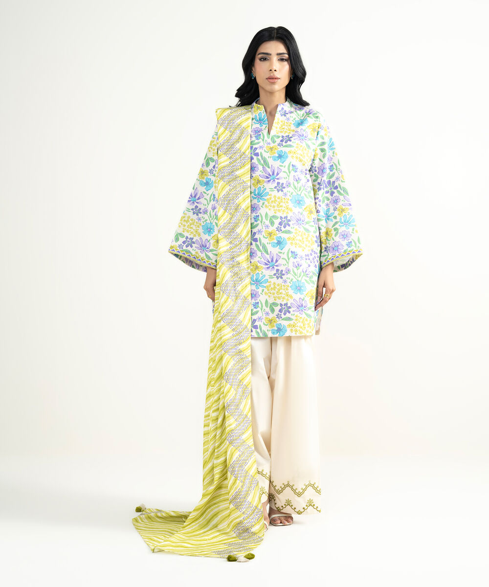 Women's Unstitched Lawn Multi Embroidered 3 Piece Suit