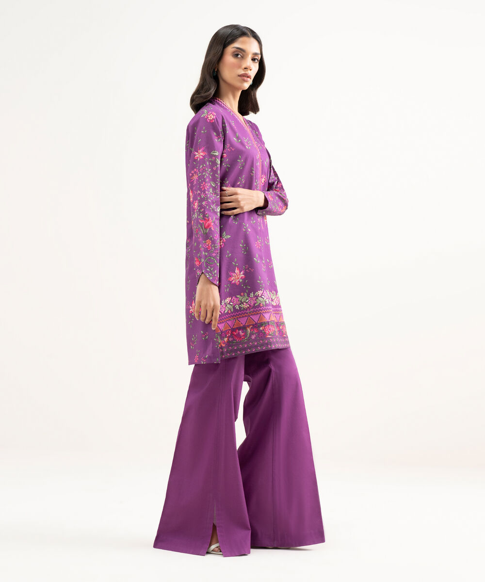 Women's Unstitched Lawn Embroidered Purple 2 Piece Suit