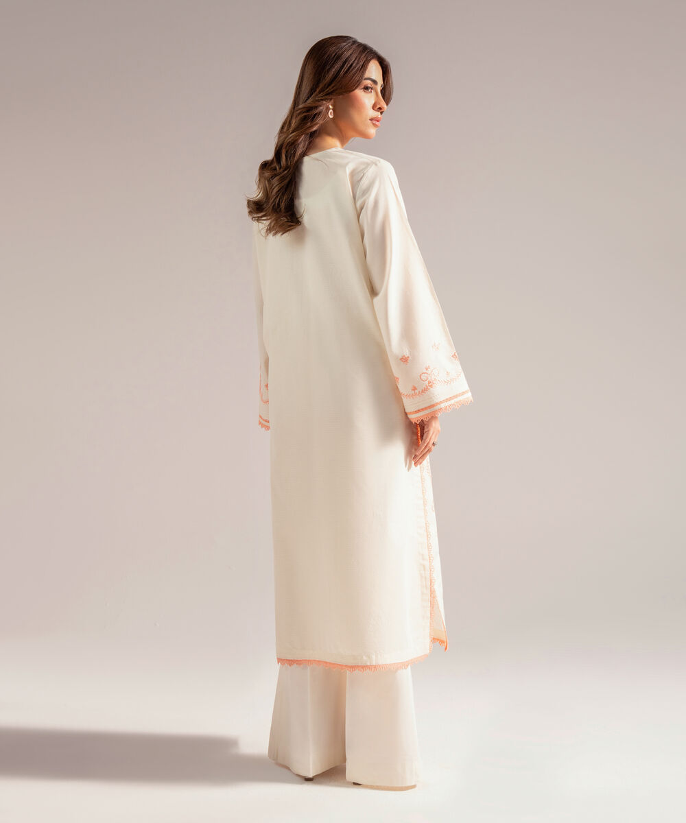 Women's RTW Zari Lawn Embroidered A-Line Off White Shirt
