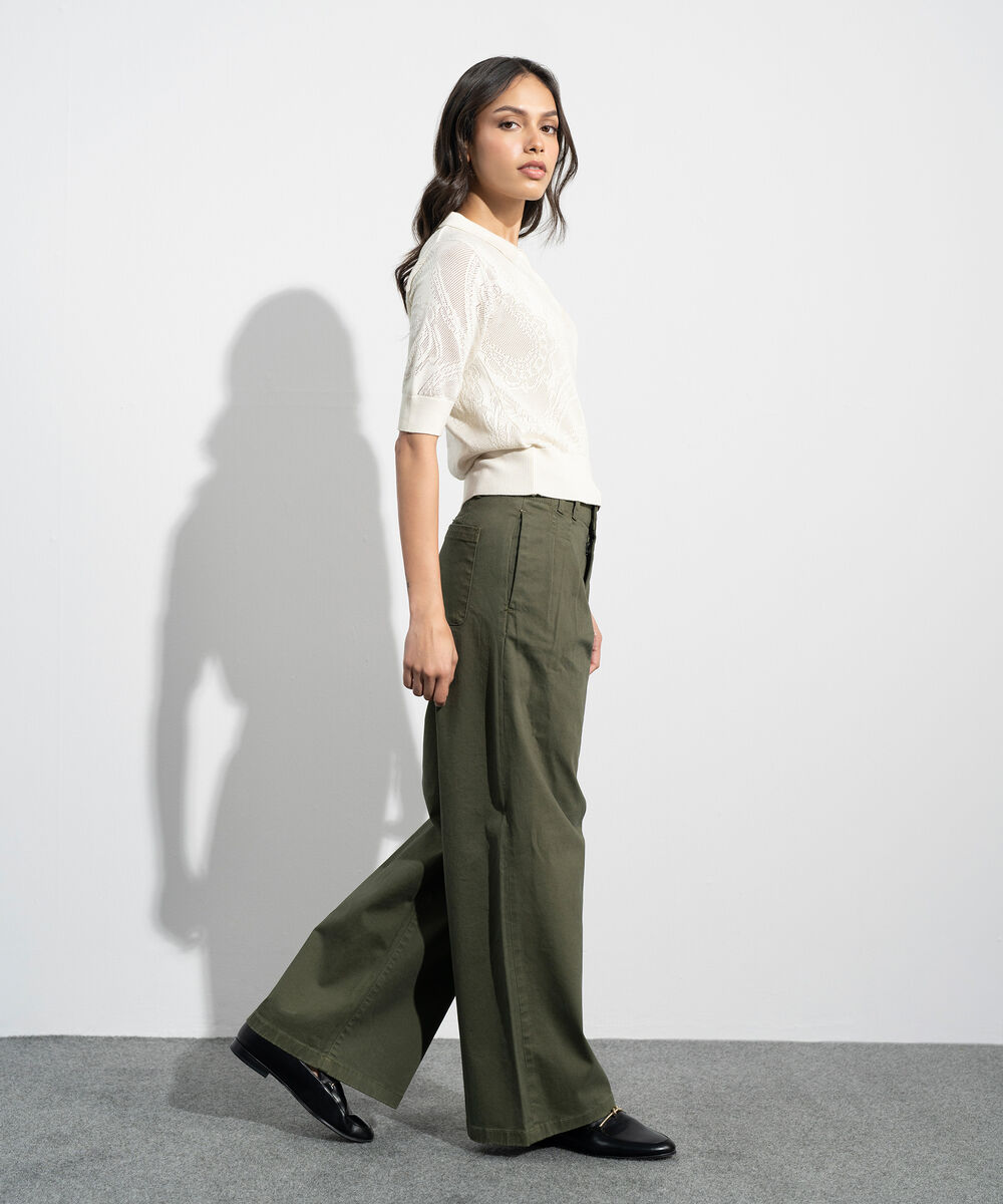 Women's Western Offwhite Pointelle Summer Knit Polo Top