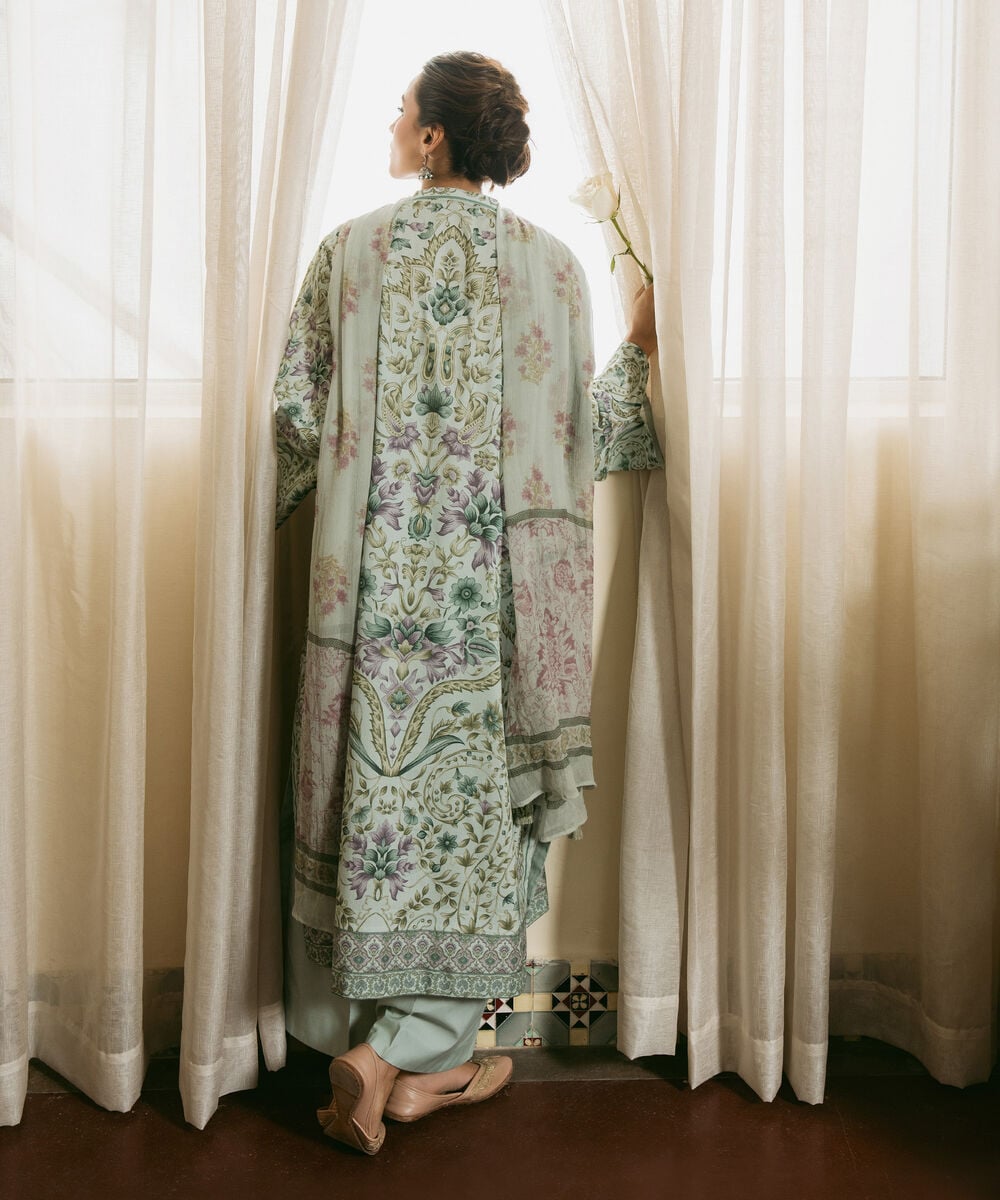 Women's Unstitched Lawn Printed Green 3 Piece Suit