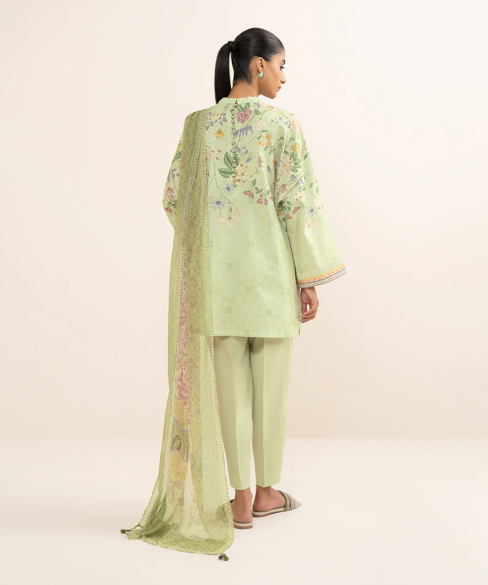 Women's Unstitched Lawn Printed Green 3 Piece Suit