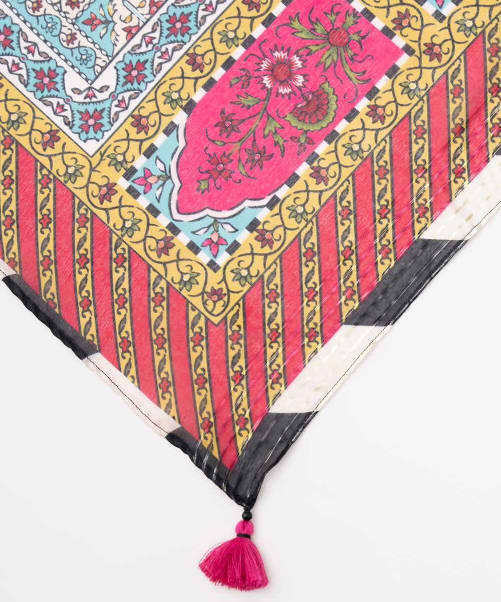 Textured Silk Black Printed Dupatta