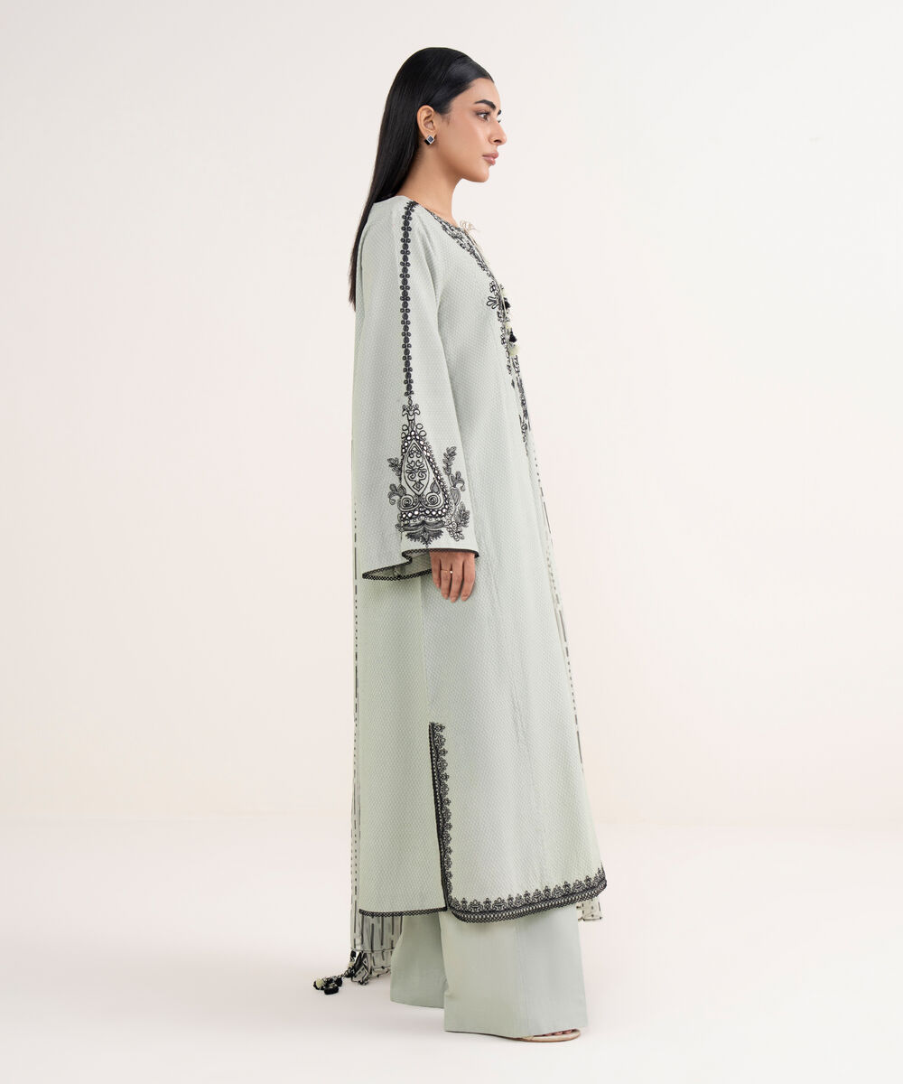 Women's Unstitched Dobby Embroidered Grey 3 Piece Suit