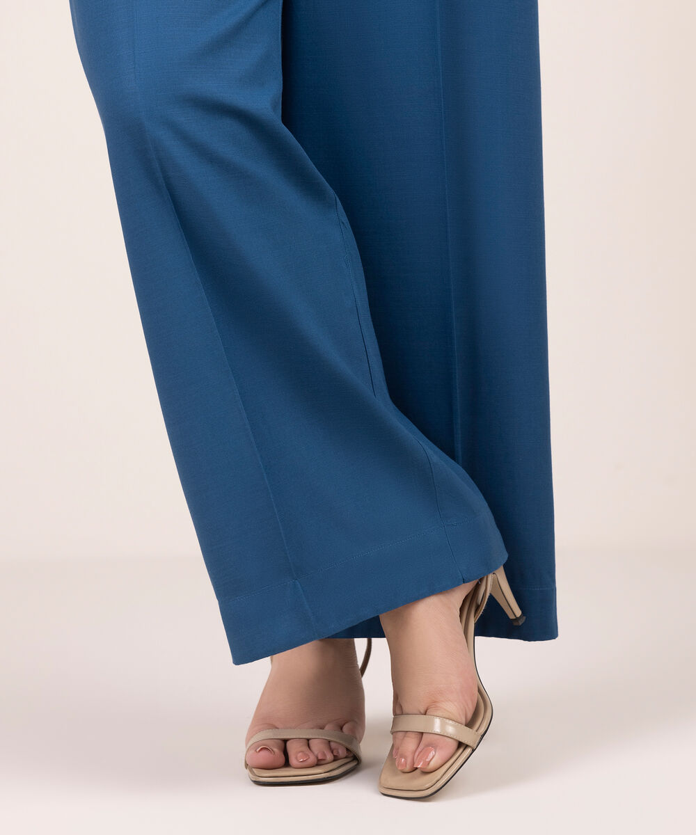 Women's RTW Cotton Viscose Solid Blue Culottes