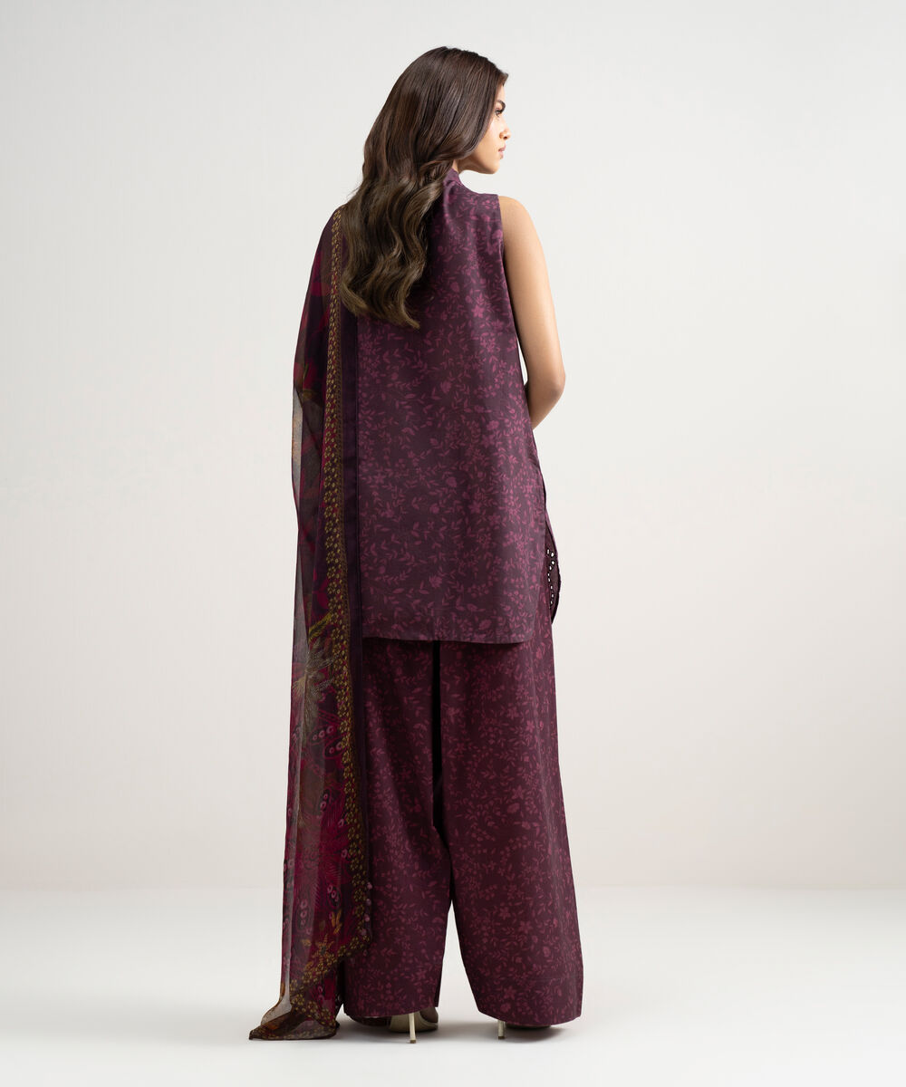 Women's Unstitched Lawn Embroidered Purple 3 Piece Suit