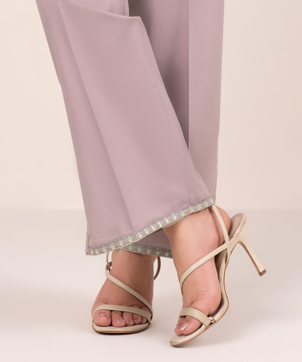 Women's RTW Cambric Embroidered Purple Straight Pants