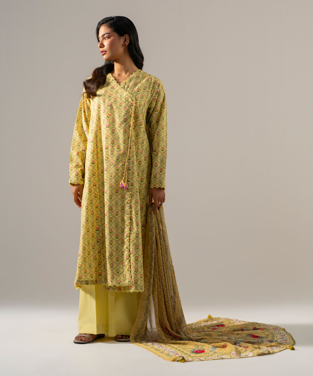 Women's RTW Blended chiffon Printed Pale Yellow Dupatta