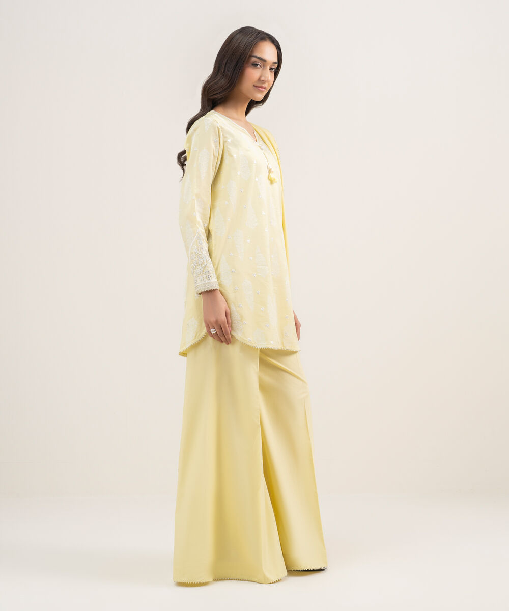 Women's RTW Lawn Embroidered Pale Yellow 3 Piece Suit