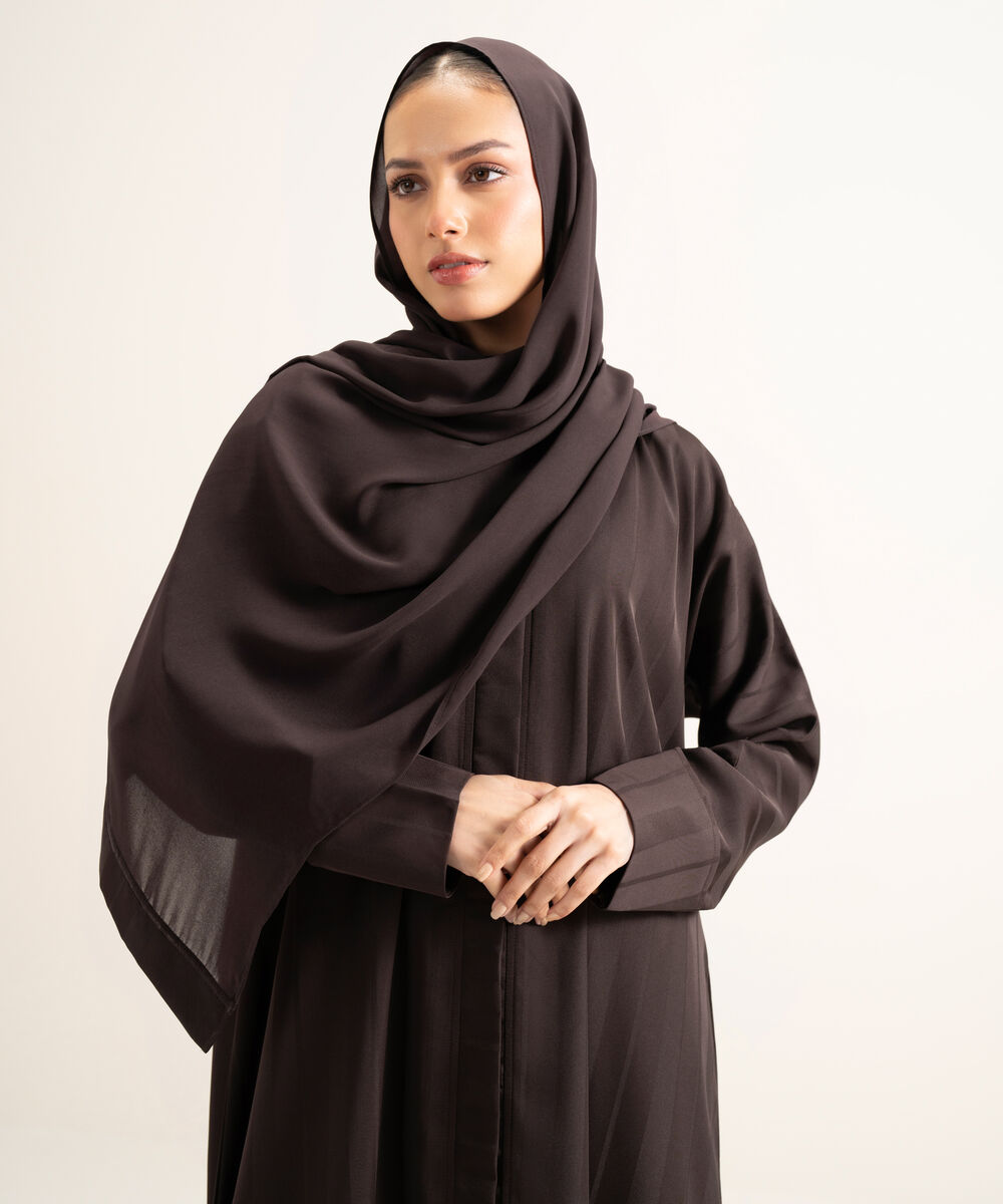 Women's Brown Jacquard Printed Abbaya
