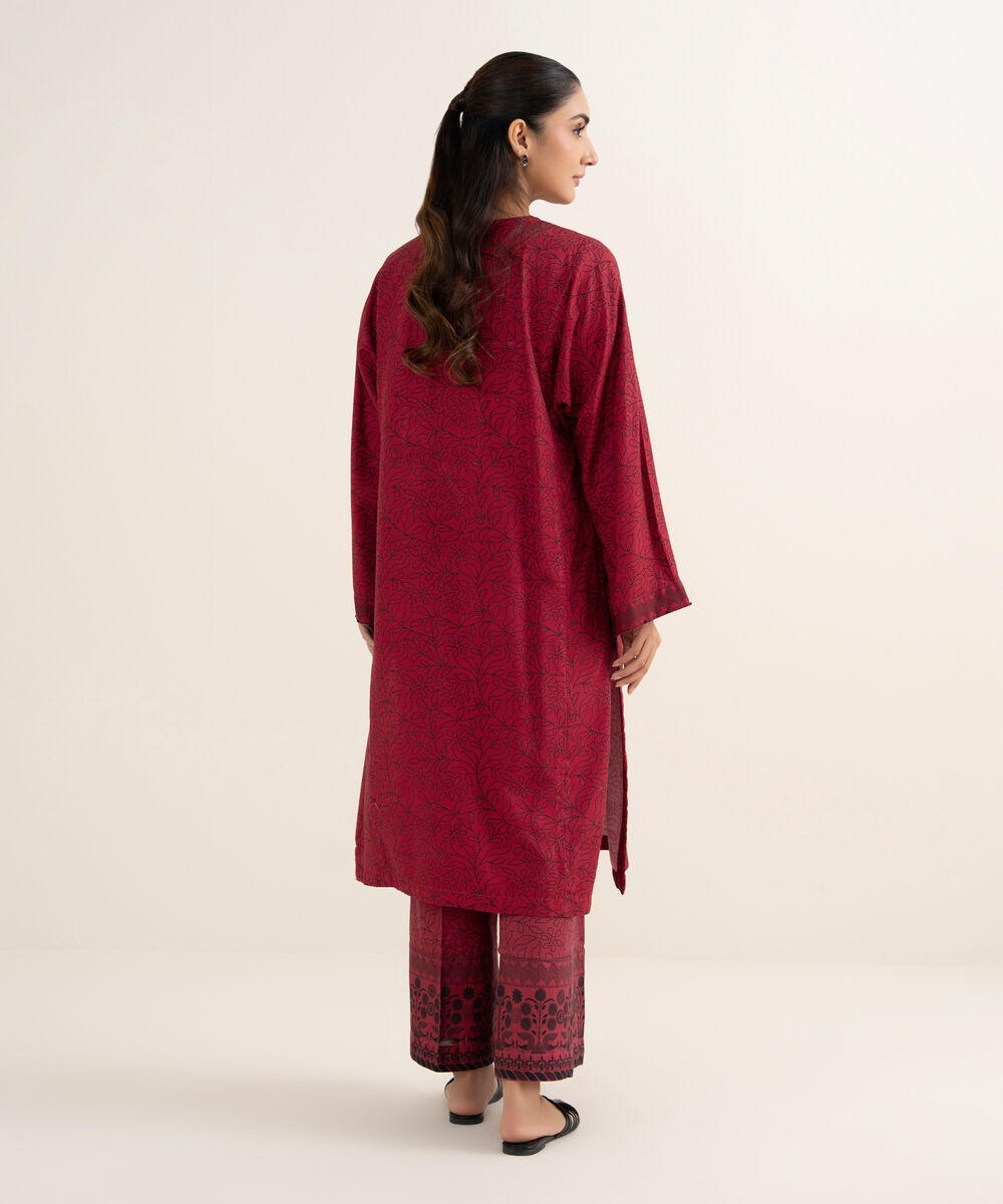 Women's RTW Herringbone Embroidered Red A-Line Shirt