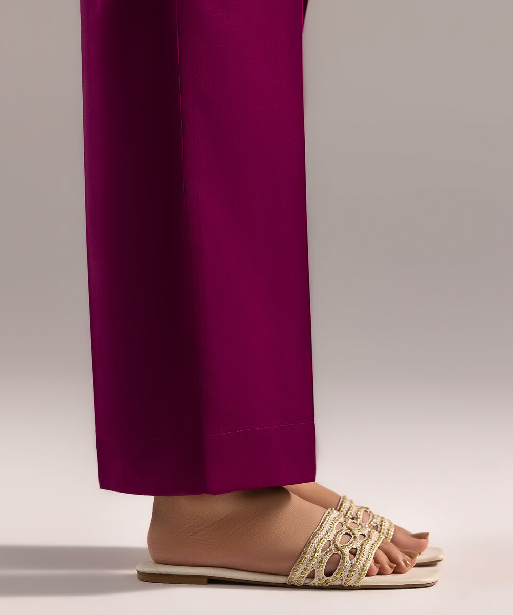 Women's RTW Cambric Solid Purple Straight Pants