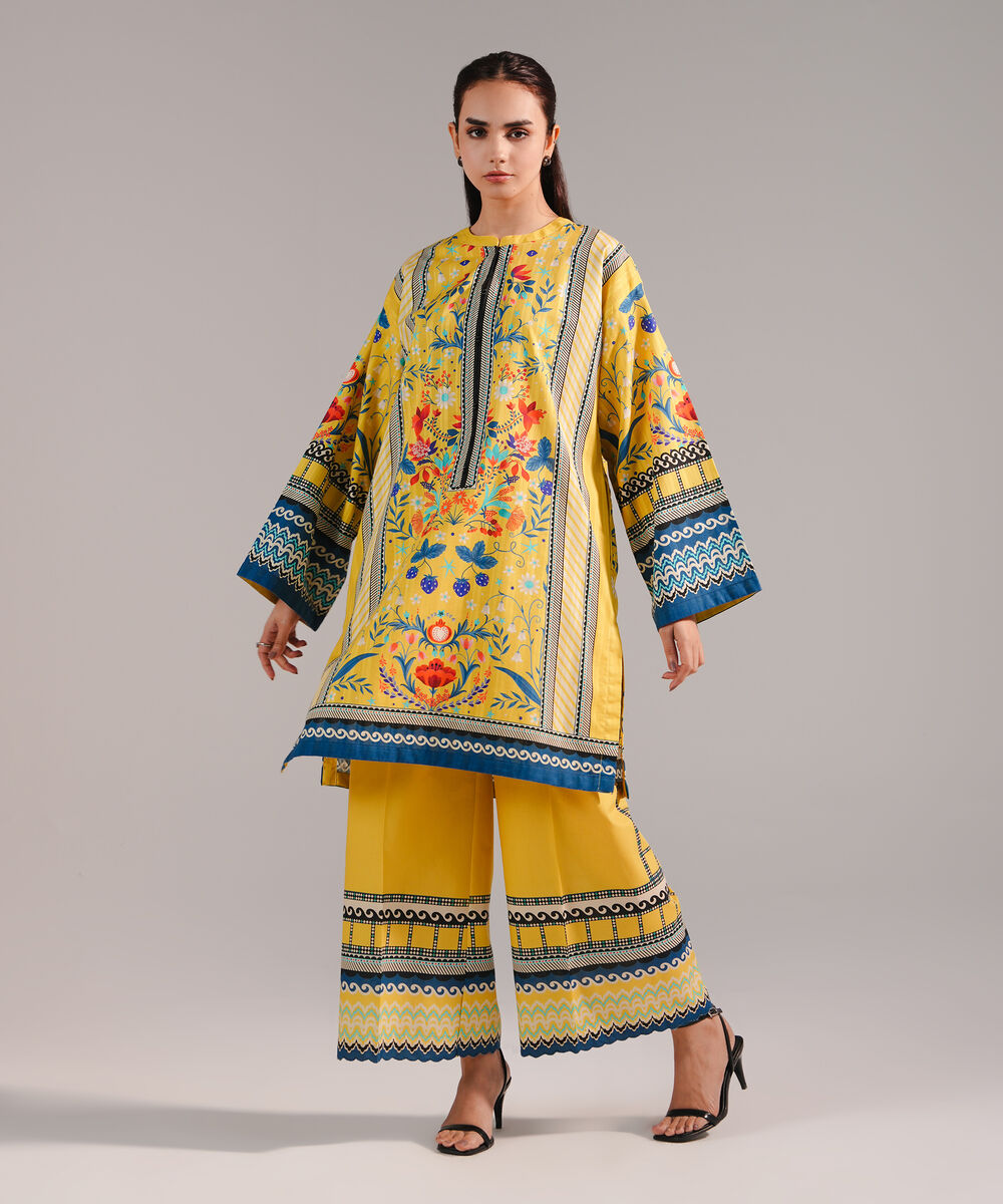 Women's RTW Leno Kara Printed Yellow Boxy Shirt