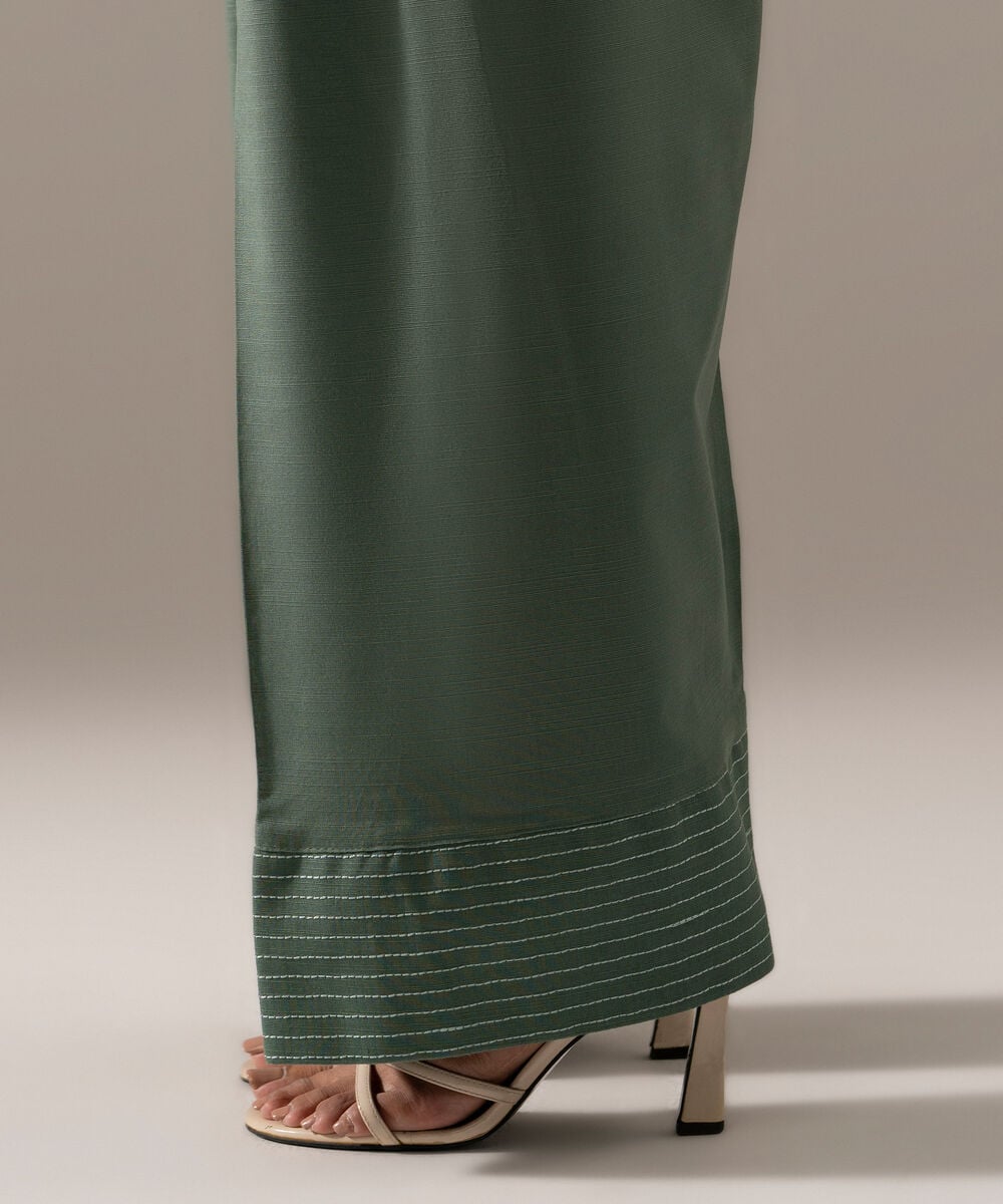 Women's RTW Khaddar Solid Sage Green Farshi Shalwar