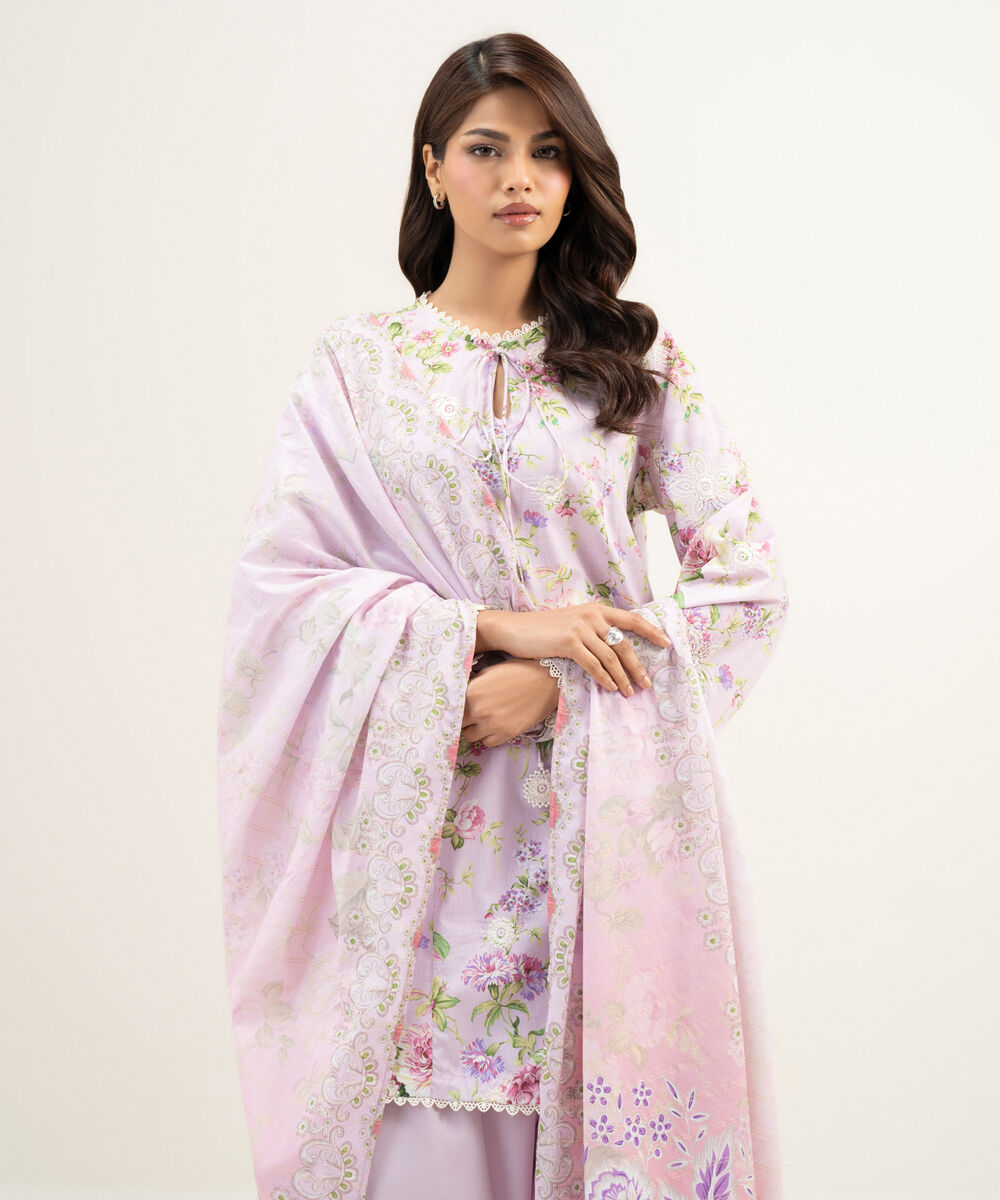 Women's RTW Lawn Embroidered Lilac 3 Piece Suit