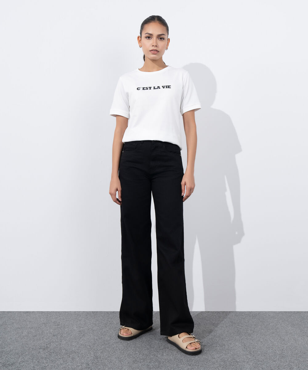 Women's Western Wear Black Wide-Leg Twill Trousers