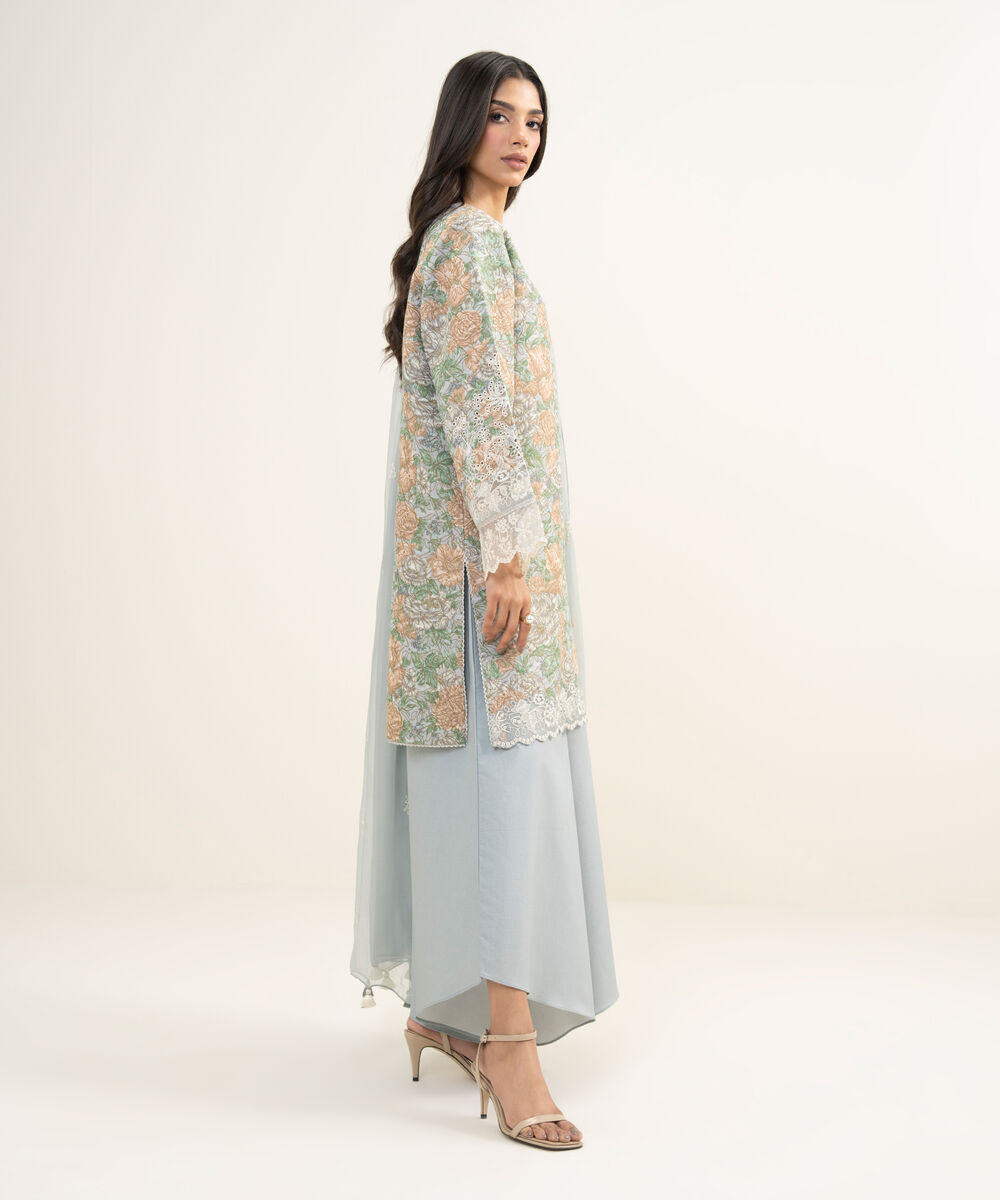 Women's Unstitched Extra Weft Jacquard Embroidered Grey 3 Piece Suit